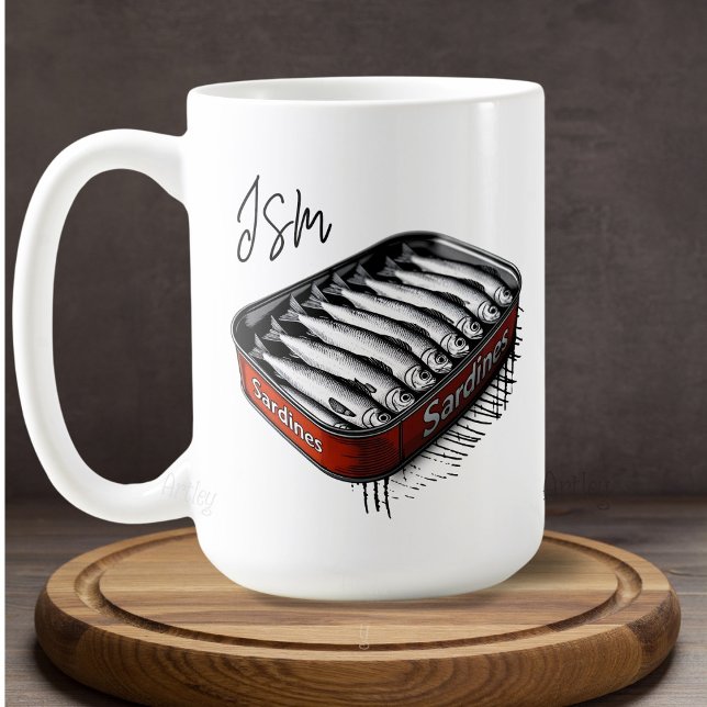 Red Sardine Art Tin Custom Monogram Name Kaffeetasse (Von Creator hochgeladen)