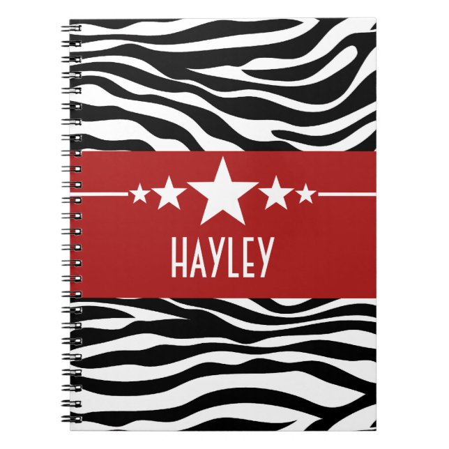 Red Sassy Star Zebra Notebook Notizblock (Vorderseite)