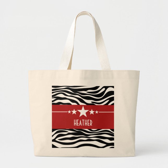 Red Sassy Star Zebra Tote Bag Jumbo Stoffbeutel (Vorne)