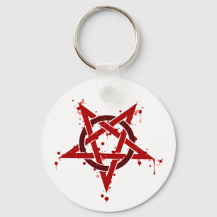 Red Satanic Gepunktet Pentagram Schlüsselanhänger