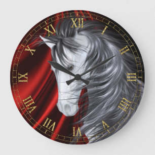 Red Satin Horse Wall Clock Große Wanduhr
