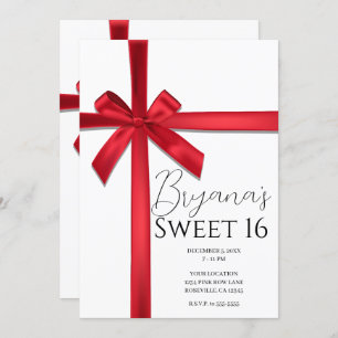Red Satin Ribbon Bow Sweet 16 Geburtstagsparty Einladung