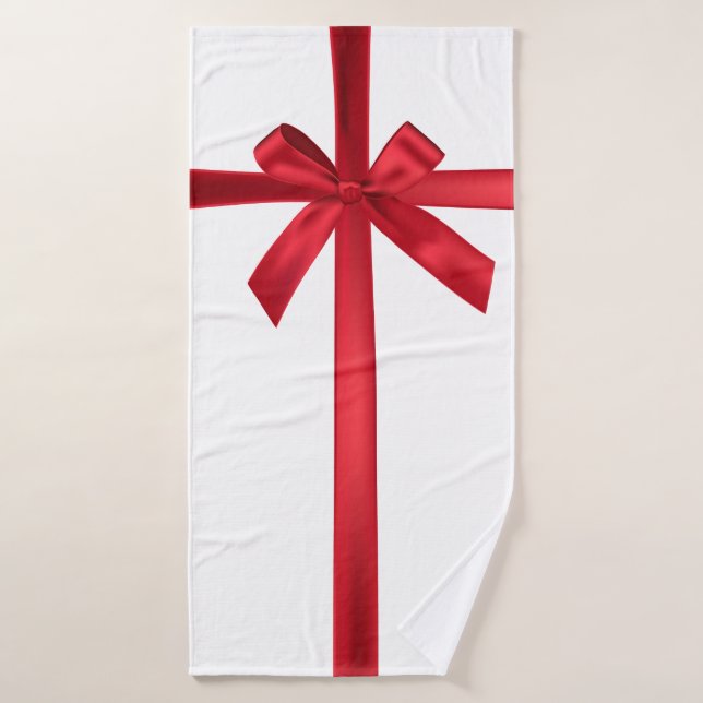 Red Satin Ribbon Bow Weihnachtsfeier Badhandtuch Set (Badehandtuch)