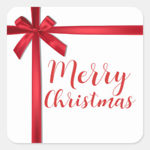 Red Satin Ribbon Bow Weihnachtsfeier Quadratischer Aufkleber