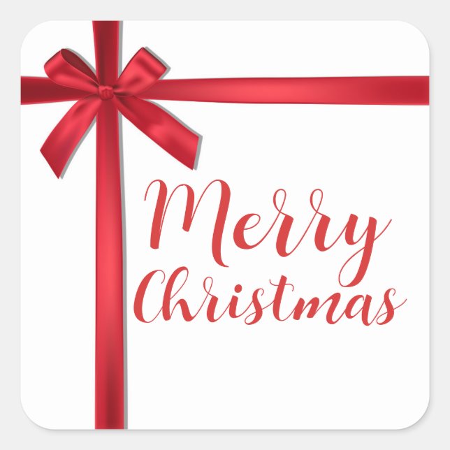 Red Satin Ribbon Bow Weihnachtsfeier Quadratischer Aufkleber (Vorderseite)