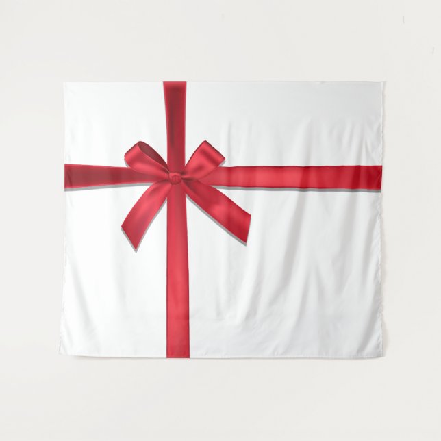 Red Satin Ribbon Bow Weihnachtsfeier Wandteppich (Vorderseite (Horizontal))