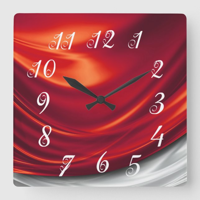 Red Satin Wall Clock Quadratische Wanduhr (Vorderseite)