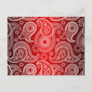 Red Satin White Paisley Wedding RSVP Postcard Einladungspostkarte