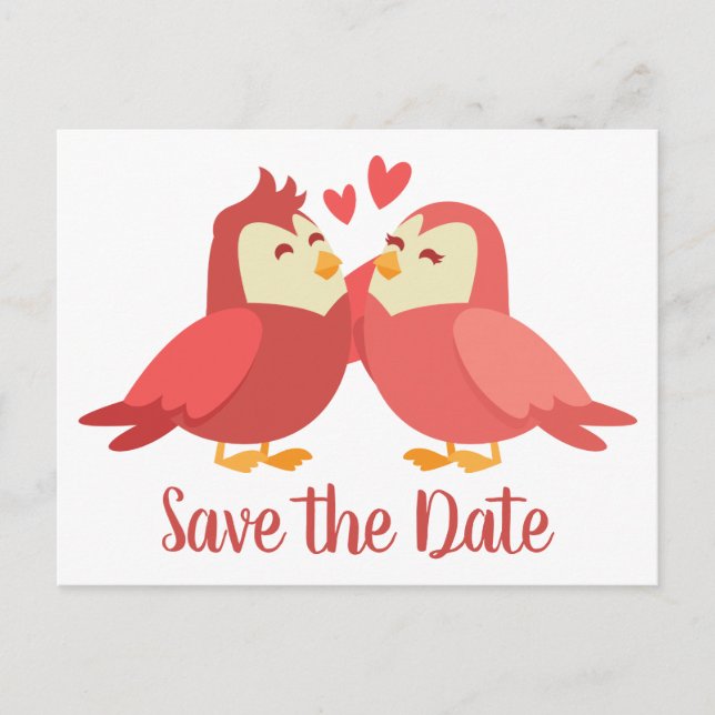Red Save the Date Wedding Cartoon Bride Groom Postkarte (Vorderseite)