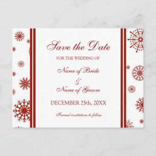 Red Save the Date Winter Wedcard Ankündigungspostkarte