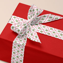 Red Scallop Holly Branch und Berries Weihnachten Satinband