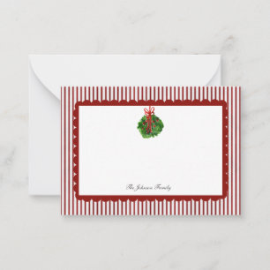 Red Scallop Ticking Strip Weihnachtsfeiertag Mitteilungskarte