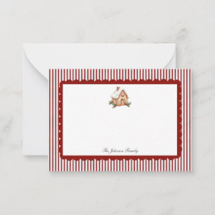 Red Scallop Ticking Strip Weihnachtsfeiertag Mitteilungskarte