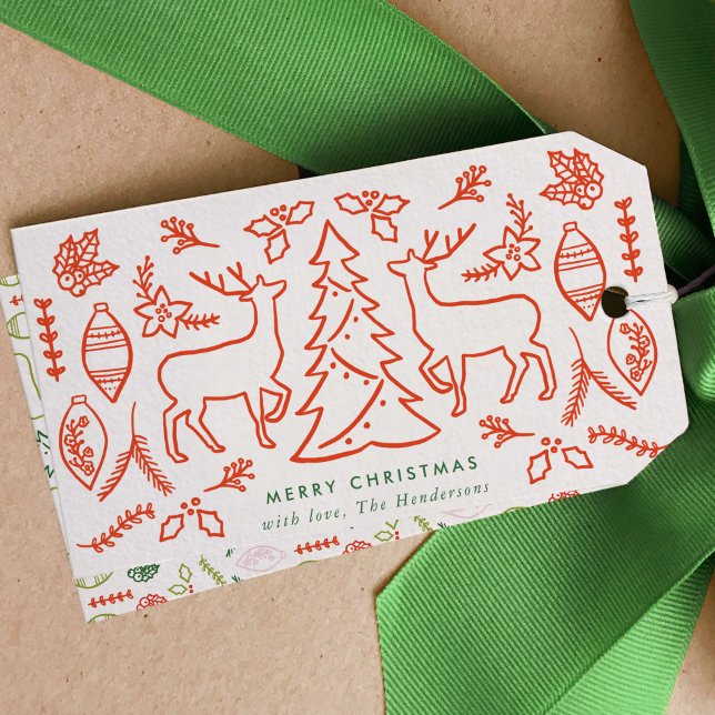 Red Scandinavian Muster Weihnachten Geschenkanhänger (Red Scandinavian Pattern Christmas Gift Tags)