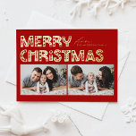 Red Scandinavian Two Foto Christmas Folien Feiertagspostkarte<br><div class="desc">Mit unserer individuell gestaltbaren Weihnachtspostkarte mit zwei Fotos und charmanter Typografie im skandinavischen Stil senden Sie Ihren Feiertagssauftritt. Die Weihnachtskarte mit Goldfolie verbindet moderne Ästhetik mit festlichem Geist und erlaubt es Ihnen, zwei Ihrer liebsten Fotos zu präsentieren. Die moderne Typografie wird durch ein minimalistisches Design ergänzt, das das Wesen des...</div>