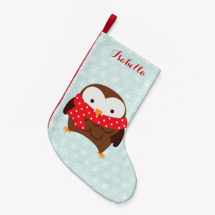 Red Scarf Holiday Owl Personalisiert Kleiner Weihnachtsstrumpf