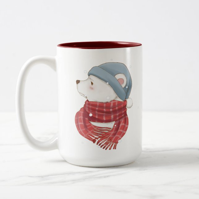 Red Scarf Polar Bear Hasse Kalten SchneeWinter Zweifarbige Tasse (Links)