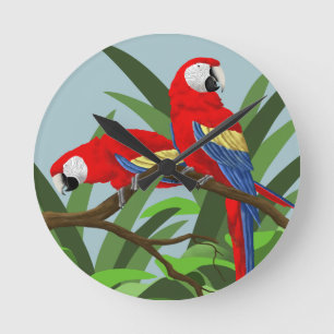 Red Scarlet Macaw Parrot Runde Wanduhr