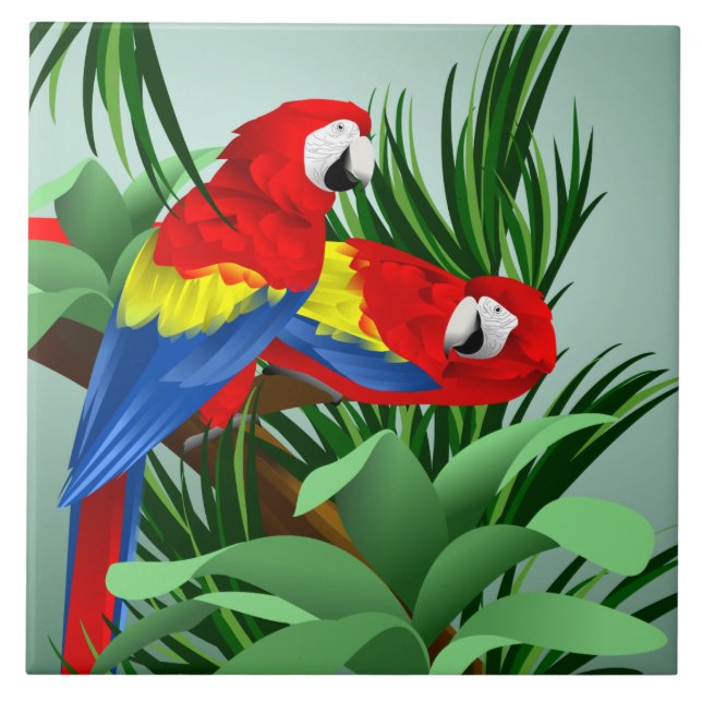 Red Scarlet Macaws Fliese (Vorderseite)
