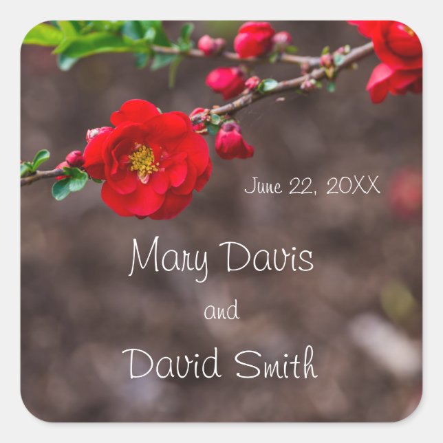 Red Scarlet Wedding Quadratischer Aufkleber (Vorderseite)