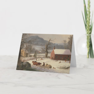 Red School House (Country Scene): Blanche Weihnach Karte