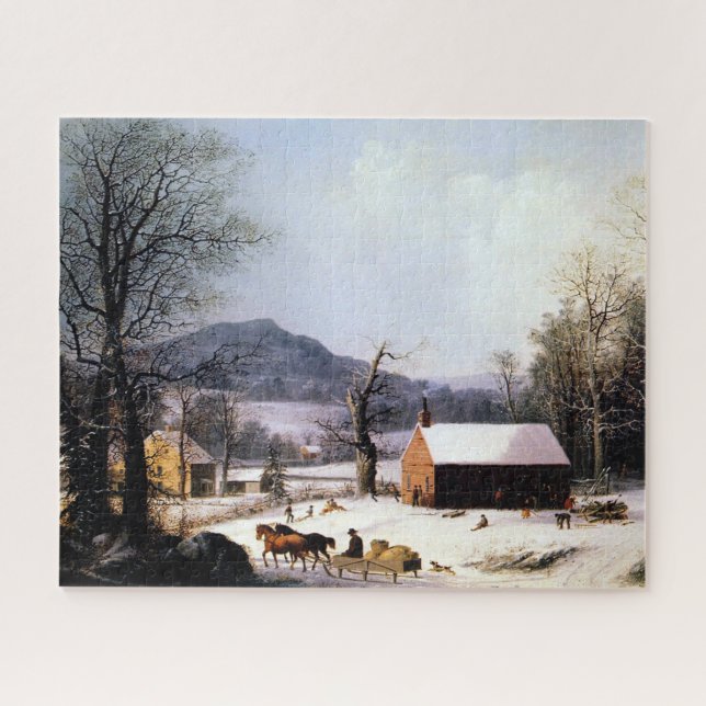 Red School House Winter George Henry Durrie 1858 Puzzle (Horizontal)
