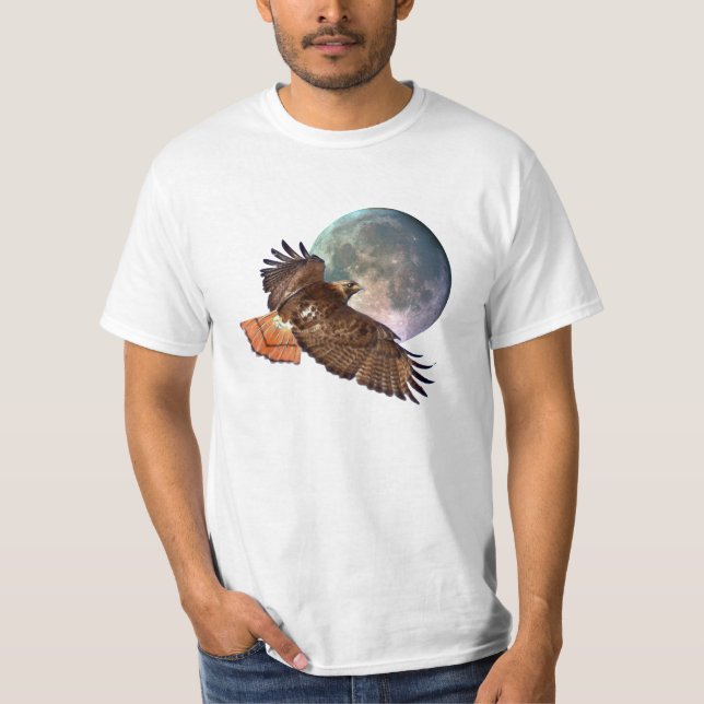 Red Schwanz Hawk & Full Moon Wildlife Shirt (Vorderseite)