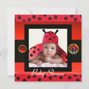 RED SCHWARZ-WEISS BABY BUG Monogram Foto Template Einladung