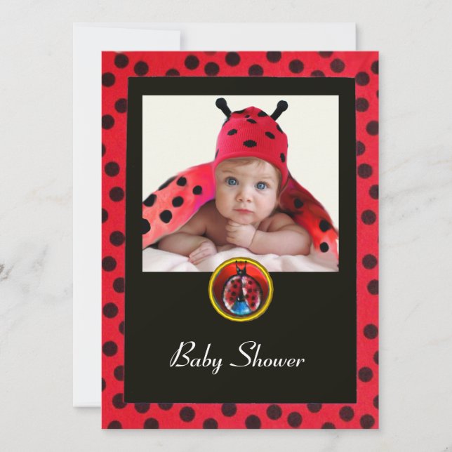 RED SCHWARZ-WEISS BABY BUG Monogram Foto Template Einladung (Vorderseite)