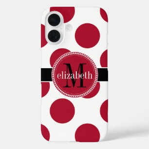 Red Schwarz-weiß Big Polka Dot Monogram iPhone 16 Hülle