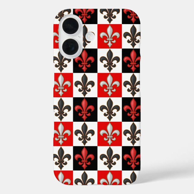 Red Schwarz-weiß Checkered Fleur-de-lis-Design Case-Mate iPhone Hülle (Rückseite)