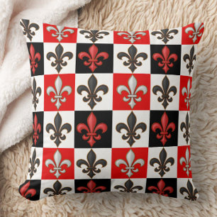 Red Schwarz-weiß Checkered Fleur-de-lis-Design Kissen
