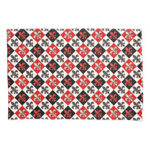 Red Schwarz-weiß Checkered Fleur-de-lis-Design Kissenbezug