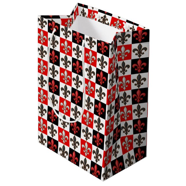 Red Schwarz-weiß Checkered Fleur-de-lis-Design Mittlere Geschenktüte (Von Creator hochgeladen)
