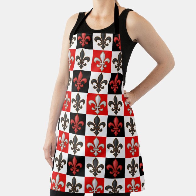Red Schwarz-weiß Checkered Fleur-de-lis-Design Schürze (Von Creator hochgeladen)
