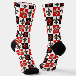 Red Schwarz-weiß Checkered Fleur-de-lis-Design Socken
