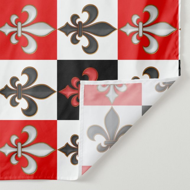 Red Schwarz-weiß Checkered Fleur-de-lis-Design Stoff (Von Creator hochgeladen)