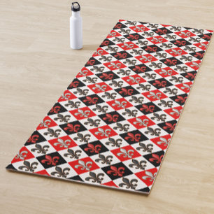 Red Schwarz-weiß Checkered Fleur-de-lis-Design Yogamatte