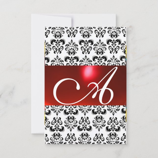 RED SCHWARZ-WEISS DAMASK GEM MONOGRAM uAwg silber Einladung (Vorderseite)