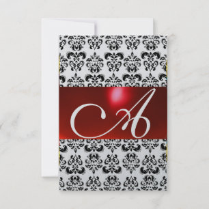 RED SCHWARZ-WEISS DAMASK GEM MONOGRAM uAwg silber RSVP Karte
