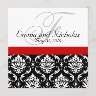 Red Schwarz-weiß Damask Hochzeitseinladung Einladung