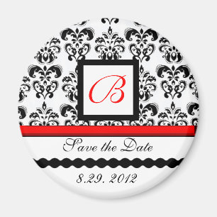 RED SCHWARZ-WEISS DAMASK MONOGRAM, Save the Date Magnet