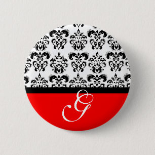 RED SCHWARZ-WEISS DAMASK WEDD MONOGRAM BUTTON