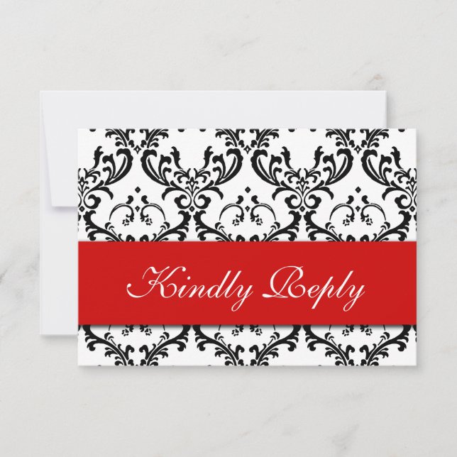 Red Schwarz-weiß Damask Wedding UAWG RSVP Karte (Vorderseite)