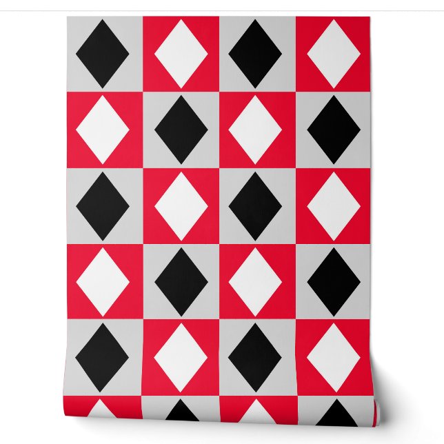 Red Schwarz-weiß Diamond Rhombus Tapete (Abrollen)