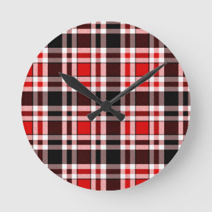 Red Schwarz-weiß Flannel Tartan Muster Runde Wanduhr