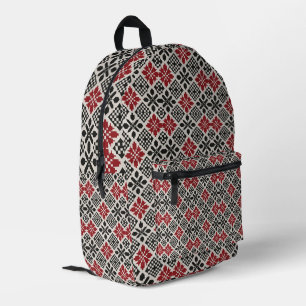 Red Schwarz-weiß Geometric Folk Pattern Bedruckter Rucksack