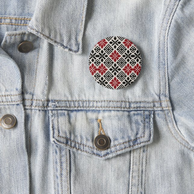 Red Schwarz-weiß Geometric Folk Pattern Button (Beispiel)