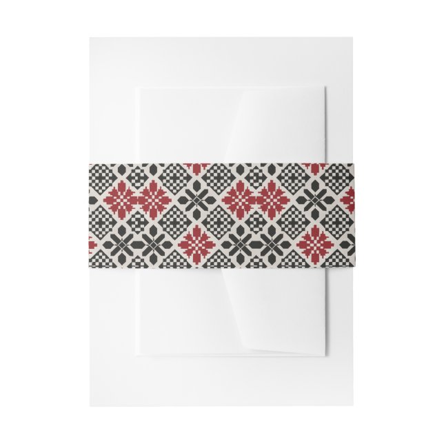 Red Schwarz-weiß Geometric Folk Pattern Einladungsbanderole (Vorderseite Beispiel)