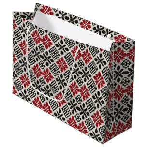 Red Schwarz-weiß Geometric Folk Pattern Große Geschenktüte